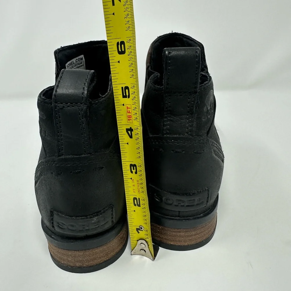 Sorel Womens Size 7 .5 Emelie Chelsea Boots Quarry Black Leather Waterproof Shoe - Picture 11 of 12